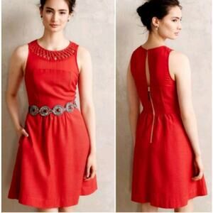 Anthropologie Maeve Lattice Neck Fit & Flare Dress Size 2